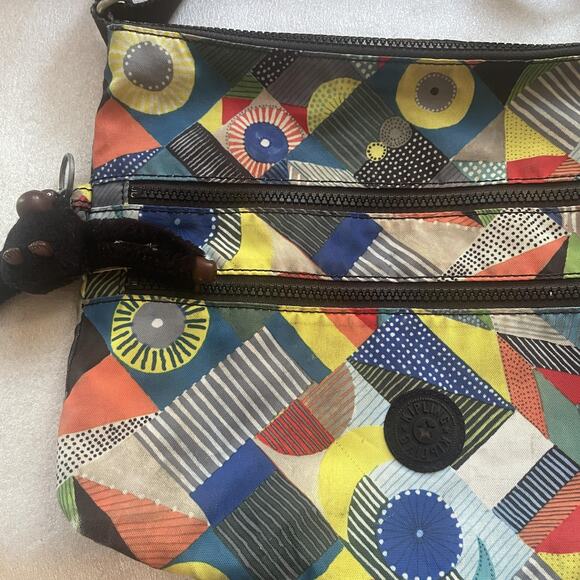 Kipling Crossbody Bag Multi Geometric Nylon Zip Pockets Monkey Keychain HB6141 - Picture 2 of 15